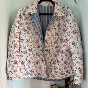 Nostalgia Floral Puffer Jacket - White and Pink